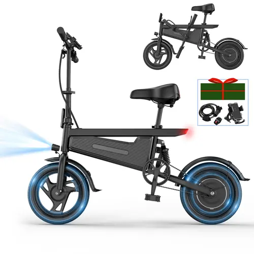 [AOPO] Unisex Adult Aurora Foldable Electric Bike, 14" Lightweight Frame, 350W Motor Up to 22/28MPH, 48V 5.2/9Ah Battery 20 mi Range, Phone Mount, Combination Lock, Shock Absorption & Pedal Assist