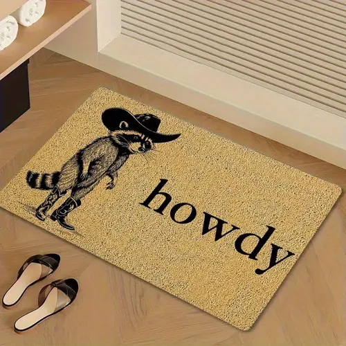 Funny Cowboy Raccoon Howdy Non-Slip Rubber Doormat - Durable All-Weather Grip Aesthetic Doormat for Front Door, Outdoor, House Decor, Summerwins Brand Textile Floor Mat, Front Door Decor