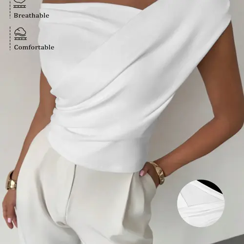 Women's Casual Fashion High-End Simple Solid Color Irregular Collar All Season Top Blouse, Stylish and Comfortable, Perfect for Daily Wear