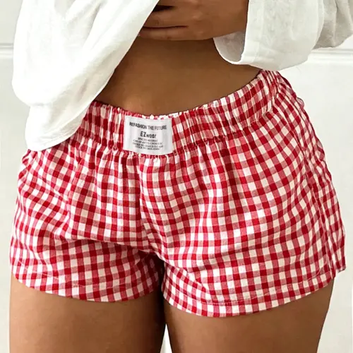 Sexy Plaid Striped Casual Shorts for Women, Summer Loose-Fitting Waistband Slimming Home & Outwear, Multiple Colors Available