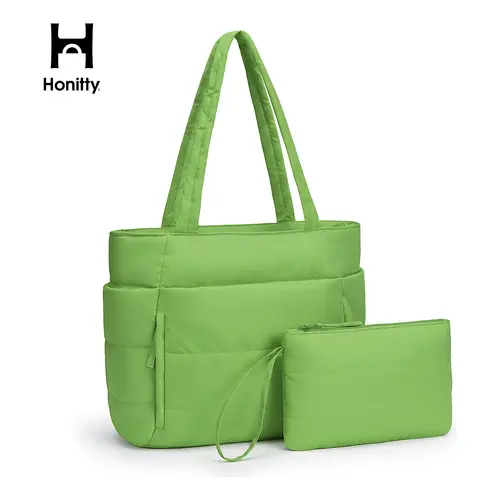 【CLEARANCE】Women's Quilted Puffer Tote Bag - Large Lightweight Zippered Business Multifunctional Bag for Laptop, Daily Commuting, Fashionable Handheld Travel Tote with Makeup Organiser, Fashionable Bags