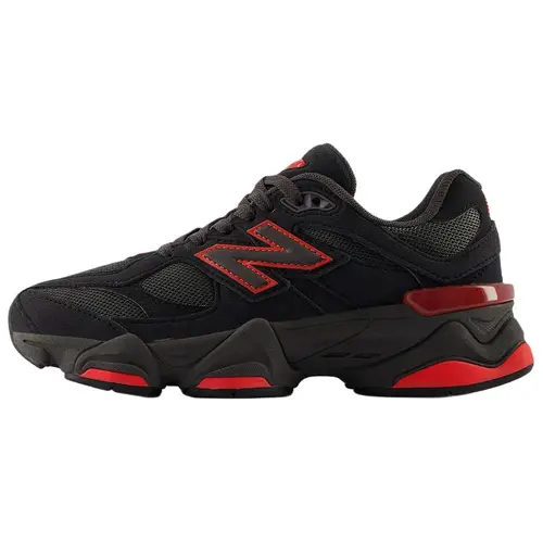 New Balance 9060 'Black Cat True Red' Youth Women's Bold Colors Mesh Suede Sports Shoes, Chunky Midsole, Signature NB Cushioning, Casual Wear Training Footwear for Running, Gym