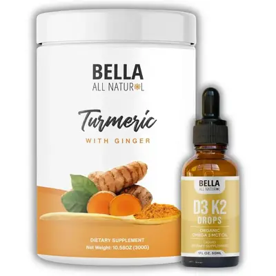 Bella All Natural Turmeric with Ginger + D3 K2 Drops Bundle
