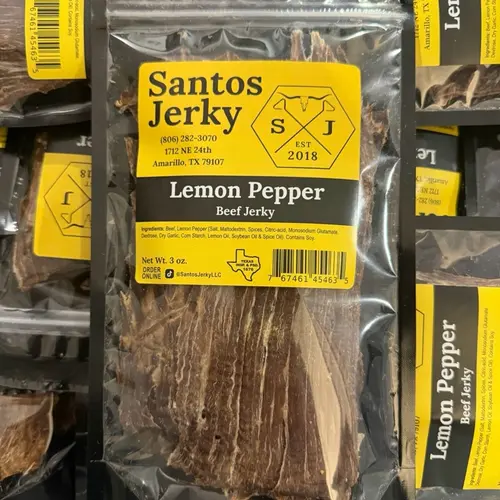 Santos Lemon Pepper Beef Jerky, Spicy High-Protein Dried Meat Snacks, Convenient On-the-Go Munching Snack, Spicy Jerky