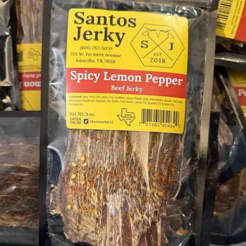 Santos Spicy Lemon Pepper Dried Beef Jerky, High-Protein Savory Dried Snack