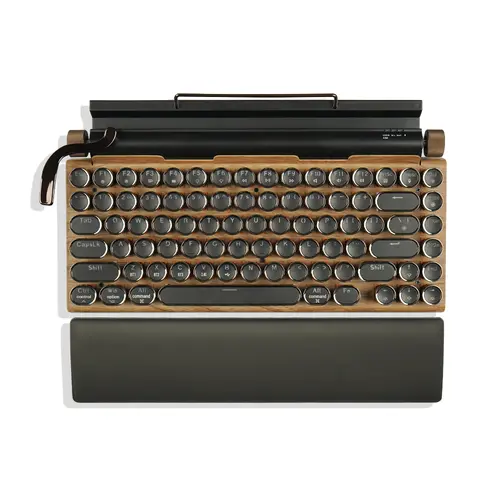 7KEYS Retro Typewriter Wireless Mechanical Keyboard with iPad Stand & Leather Wrist Rest, RGB Backlit, Custom Coffee Switch, Tri-Mode Bluetooth 5.0/2.4G/USB-C Wireless iPad Keyboard for Mac Win PC