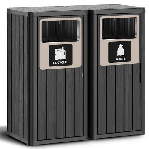 【Summergarden】22 Gallon Dual Compartment Trash Can, Weatherproof Indoor & Outdoor Garbage Bin with Recycle & Waste Sorting, Wood-Like Pattern, Easy to Clean & Assemble for Kitchen/Patio/Garden