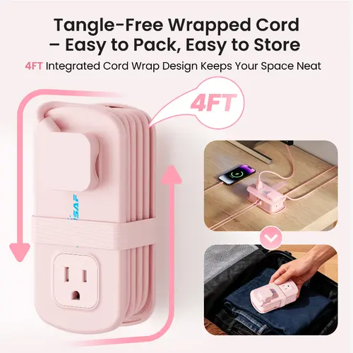 POWSAF Stylish Mini Travel Power Strip - Back to School Cruise-Friendly 4ft Extension Cord, 20W Fast Charging No Surge 4-Outlet USB Power Socket, 2 Type C & 1 USB-A Ports, USB Plug in Wall Outlet, Compact Father’s Day Gift for Him (Hotel/Travel Use)