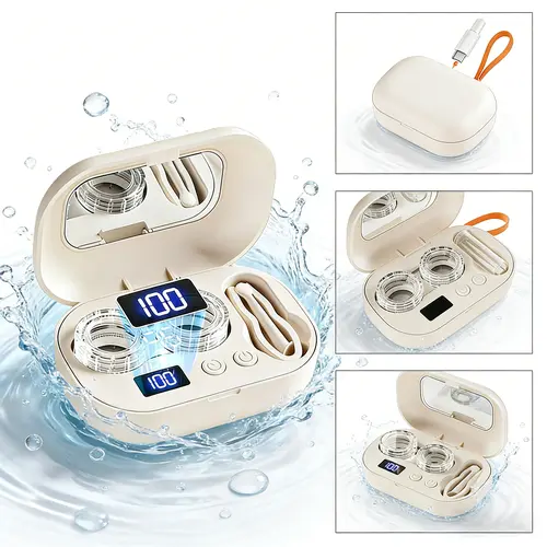 Portable Contact Lens Cleaner,Ultrasonic Lens Cleaning Box, Eye Care Product for Women & Men Rechargeable Eye Contact Cleaner with Vanity Mirror Compact Contact Lens Cleaner with Two Cleaning Modes Fits Hard,Soft, Multicolor Contact Lens