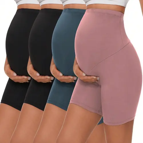 Women's 4-Pack High-Waisted Bump Friendly Maternity Leggings - Sleeveless Pregnancy Clothes for Workouts, Dress the Bump Activewear 1b