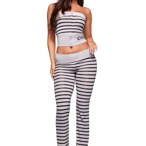 BLARE FOLDOVER TRACKPANT - GREY AND BLACK STRIPE