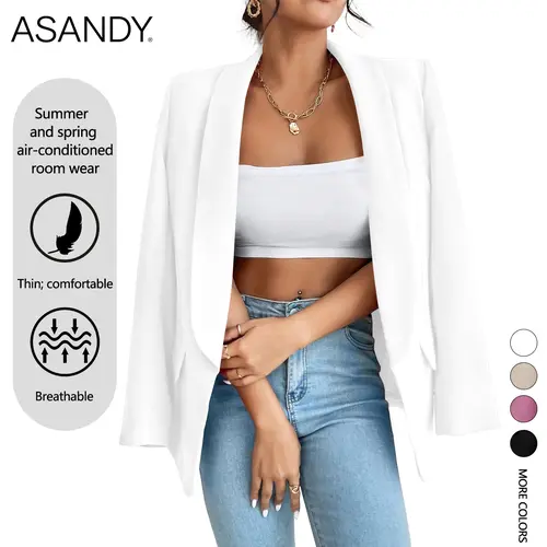 ASANDY Lady's Oversized Fashion Blazer, Lightweight Thin Long Sleeve Polyester Suit Jacket for Office, Business, and Casual Everyday Wear, Fashion Apparel, Women's Clothes, Basic, Office Work Clothes, Corporate Office Wear