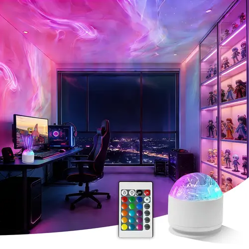 2-in-1 Ocean Wave Projector & Shower Lamp - 16 Color EasterEggLight LED Lights for Bedroom,3D Water Ripple Effect,USB Powered Remote Control Mood Lighting BackToSchool