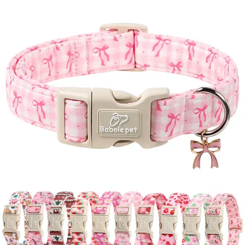 Babole Pet Girl Dog Collar Pink Plaid & Bow Adjustable Puppy Collar with Quick-Release Buckle for Small to Large Dogs tiktokshopbacktoschool