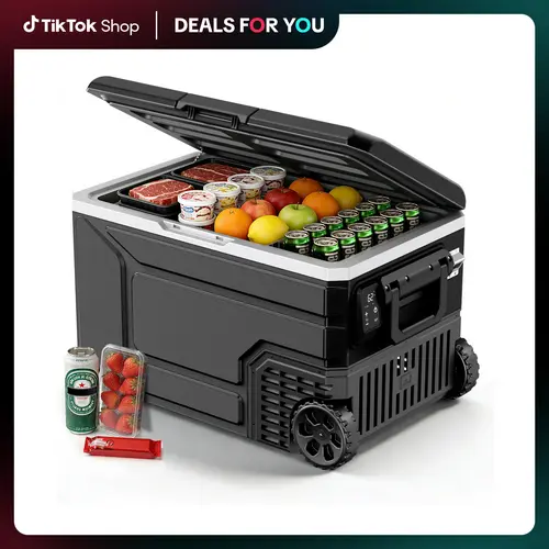 Kismile 12V Portable Refrigerator Beverage Cooler - 42/53/68QT Dual-Voltage 12V/24V DC, 2 Power Supplies, Switchable Dual Mode, Intuitive Display, -4°F to 68°F Freezer for Car, Camping