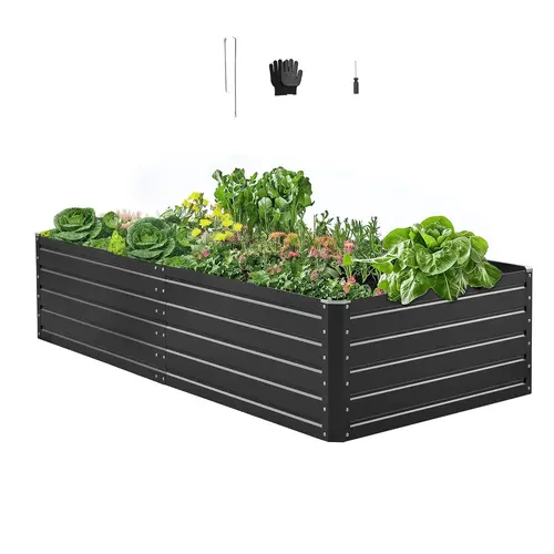 【Summerfinds】VEVOR 6.7x3x1.5ft Galvalume Metal Raised Garden Bed - Gray Outdoor Rectangular Planter Box with Open Bottom & Rolled Edges to Protect Hands, Vegetable Planting Box for Growing Vegetables & Flowers