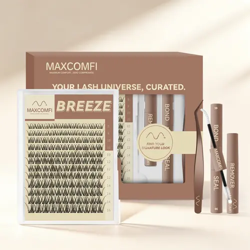 [Ad-Exclusive] MaxComfi BREEZE DIY Eyelash Extensions Set -  Spider Lashes, Waterproof, Super Soft, Thin Band, Long-Lasting Natural Volume, Beginner-Friendly Daily Makeup Cosmetic with Lash Clusters, Cluster Lashes,sunscreen