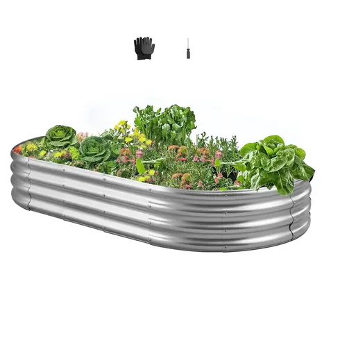 VEVOR Galvanized Steel Raised Garden Bed for Gardening, 6 x 3 x 1 ft 14-Panel Rectangular Elevated Planter with Open Bottom, All Year Round Outdoor Box for Vegetables & Flowers, W/1 Pair of Gloves & 1 Screwdriver