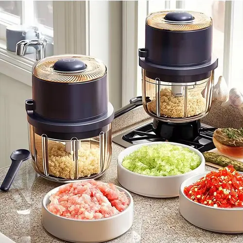 Portable Electric Garlic Chopper & Mincer, 6-Blade MiniVeggie Cutter, Large Glass Cup, Wireless Cordless, Easy-Clean Kitchen Food Processor for Garlic, Meat, Ginger