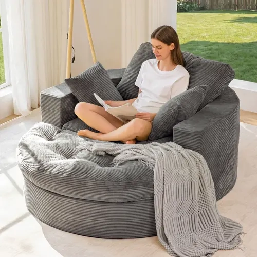 MAXYOYO Oversized Round Lounge Chair – Deep Seat Sofa with Ottoman & Pillows, Chaise Sofa, No Assembly Cloud Sectional Sofa Boneless Sofa