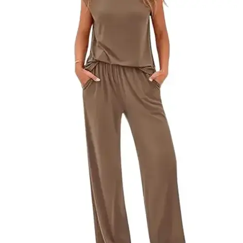 BTFBM 2-Piece Sets for Women Spring 2026 Casual Shoulder Pad Tank Top Wide Leg Pants Matching Set Travel Airport Outfits #Clearance