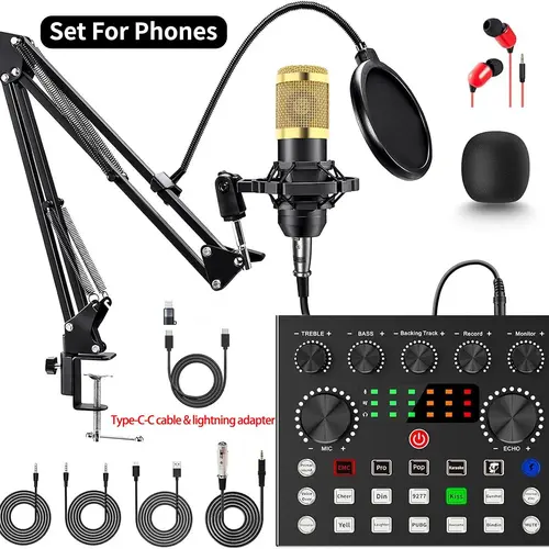 ZealSound V8S Podcast Equipment Bundle for phones/iphone/ipad/camera/Laptop/tablet/pc, BM-800 Condenser with Voice Changer, Recording Studio Package - Podcast Microphone Bundle for Streaming/Live Broadcast/YouTube Recording Live Broadcasting