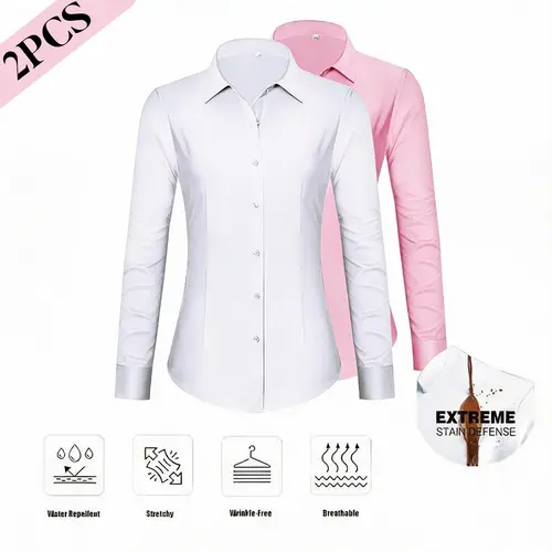 2-Pack Siliteelon Women's Stain Shield Dress Shirt - Wrinkle Free Long Sleeve Tight Fitted Button Down Blouse for Business Casual | Perfect for Work, Teacher & Casual Outfits tiktokshopspringglowup