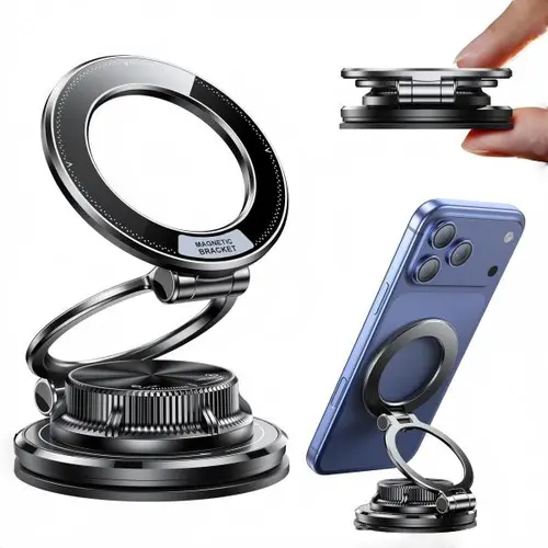 GUCCQUEEN Universal Magnetic Car Phone Mount, Car Accessories with Strong Vacuum Suction Cup, Foldable Phone Holder for Smartphones, Vehicle Dashboards, Gym & Bathroom Mirrors