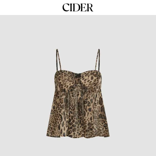 Cider Square Neck Leopard Bowknot Cami Top