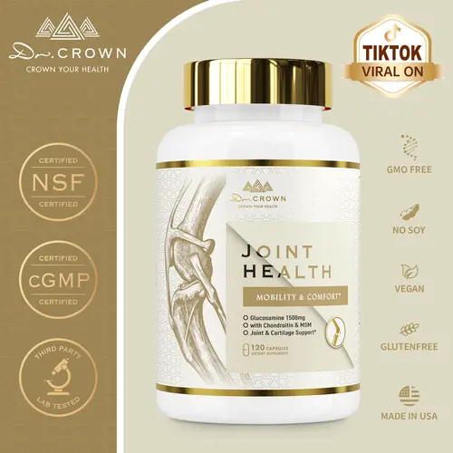 Dr. CROWN Joint Support Dietary Supplement for Men & Women - Glucosamine Sulfate Potassium, Chondroitin, MSM, Natural Turmeric Extract, Hyaluronic Acid for Bone Health - 120 Capsules
