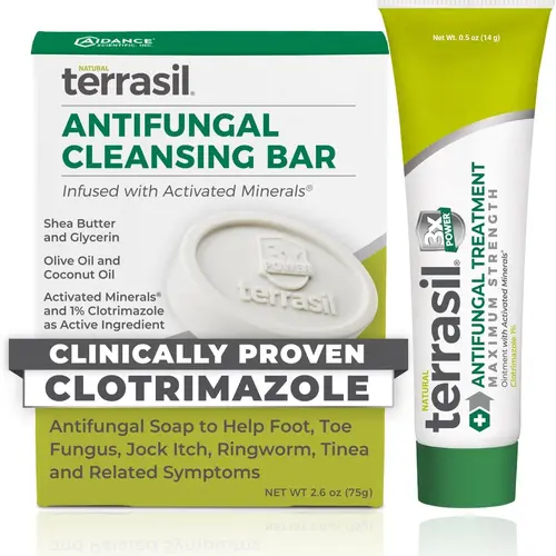 Terrasil Antifungal Treatment (2-Product Kit 14g Tube + 75g Soap bar) Antifungal Cream with Clotrimazole and Natural Ingredients, Relief for Ringworm, Jock Itch, Athletes Foot, Fungal Yeast Infection