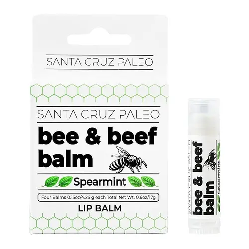 Santa Cruz Paleo Grass Fed Beef Tallow & Beeswax Lip Balm (Spearmint) - 4 Pack - Beef Tallow for Long Lasting Lip Moisture, Hypoallergenic for Sensitive Skin, Vitamin Rich
