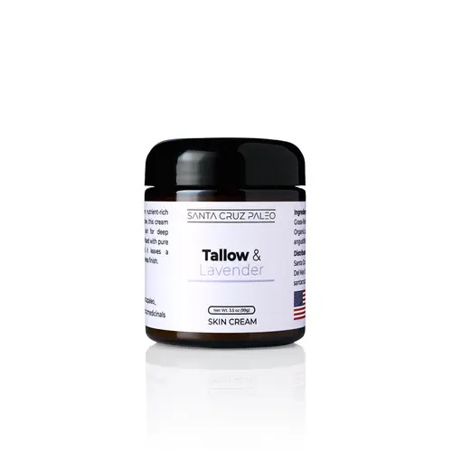 Santa Cruz Paleo Beef Tallow and Lavender Moisturizer - Grass Fed Beef Tallow Face & Body Moisturizer for Deep Hydration - Safe for Sensitive Skin, Organic, Non-Comedogenic (3.5 oz)