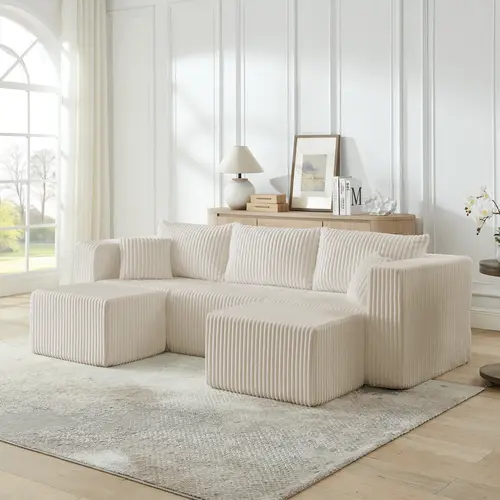 Niccae Compact Modular Sectional Sofa – Compressed Corduroy, Modern Minimalist Design, Ultra-Comfy & Space-Saving Efficiency, Perfect for Small Spaces and Family Living Rooms