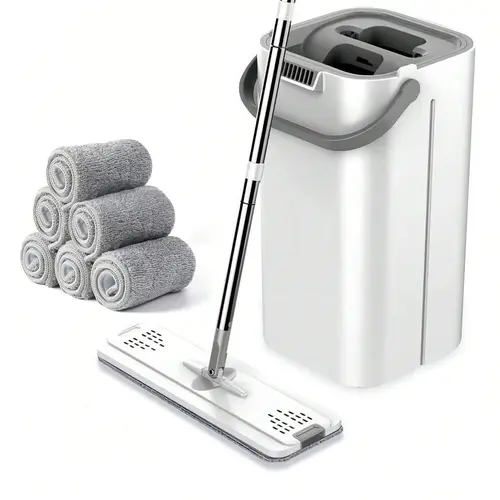 2026 Newly Upgraded Mop and Bucket Set - Clean Floors Solution, Thickened Long Handle 3-in-1 Microfiber Head Cleaning Pad Mop, Wet-Dry Separation System, Rebound Head, Hard Floor Cleaning, Ideal for Bathrooms, Perfect Gift for Women, Microfiber Head Mops