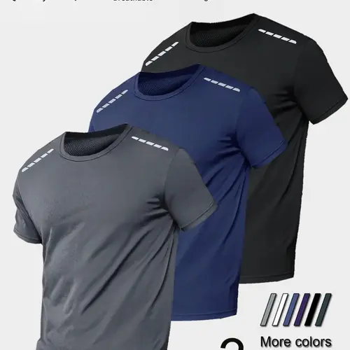 Men's Moisture-Wicking Breathable Short Sleeve Summer Running Shirt, Quick-Dry T-Shirt for Nighttime Exercise, Casual Fitted Athletic Top, Fitness Sport Top