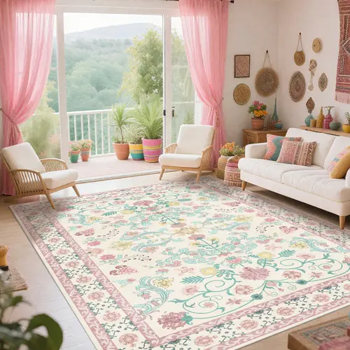 WISH TREE Bohemian Style 1-Piece Vintage Design Multicolor Rug, Ultra Soft Non-Slip Washable Floor Mat, Rugs for Living Room & Bedroom, Elegant Household Textile Home Decor #Summervibes, Bohemian Style Rugs, Vintage Design Rug
