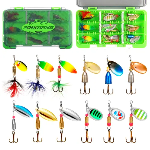 FONMANG Fishing Spinners Lures - 12pcs Inline Spinner Baits, 2026 New Release Fish Attractant Lures, Multi-Sizes, Vibrating 1/4 Oz, Fishing Gear and Equipment Tackle Supplies for Freshwater Saltwater Trout Bass