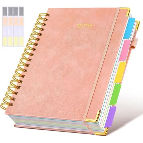 Hardcover Spiral Notebook with Removable Dividers Tabs, 300 Pages Leather 5-Subject 8 x 10-Inch Large Format Notebook Writing Notebook for Work, School, Note-Taking, Travel Diary, Study Notebook Spiral Journal Hardcover Notebooks
