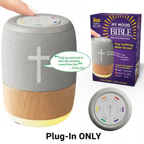 Mood Bible Plug-In Audio Player Speaker Book Device - 300+ Preloaded Bible Verses, Faith-Based Inspiration & Peace, Cool Gifts for Kids, Morning & Ending Day Uplift in a Tap (Children's Literature & Art Audio Product)