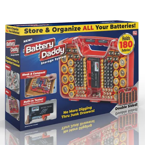 Battery Daddy Tool Organizer Case with Tester, Tool Storage Solution for Storing & Protecting Up to 180 Batteries, Locking Lid, All Types