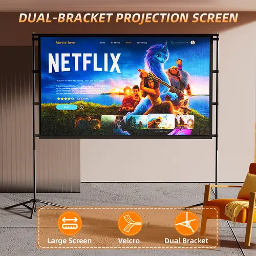 Portable projection screen with stand for outdoor use: 100-inch 4K movie screen suitable for home backyards and indoors, 16:9 HD night view.