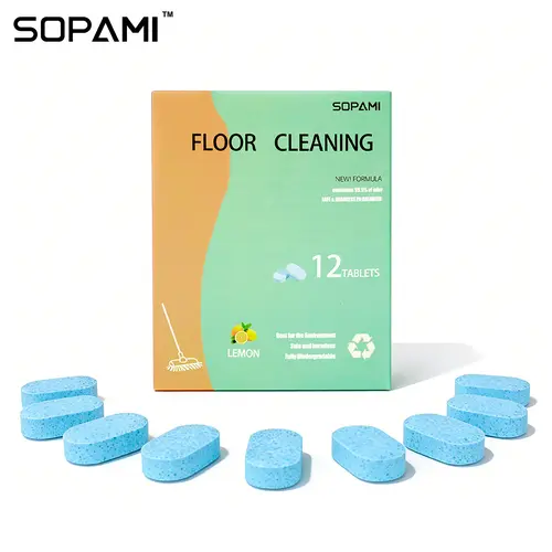 SOPAMI Lemon Scent 1-Pack (12 Tablets) Floor Cleaner, Eco-Friendly Powerful Solution for Stain Removal & Odor Fighting, Works Across All Common Floor Types