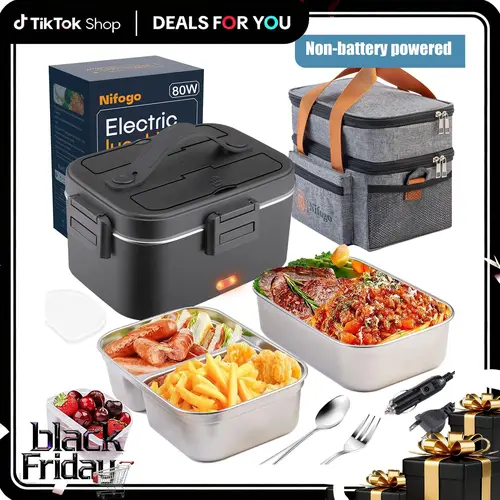 Nifogo Electric Lunch Box - 100W 1.8L Leakproof 2-Layer Thermal Insulation Lunch Container, Portable Food Heater with Tableware & Insulated Bag for Home, Office Use (Non-Battery Powered)