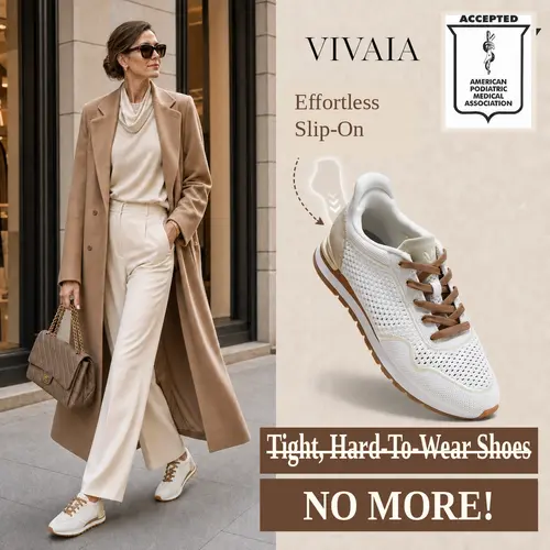 VIVAIA Slip-On Arch Support Mesh Sneakers, wide feet friendly barefoot sneakers, All-Day Comfort, APMA, Extra Padding, Water-Repellent, Machine Washable, Suitable for Travel, Gym, Office, Teacher & Nurse Shoes, Tennis Shoes (All Day)
