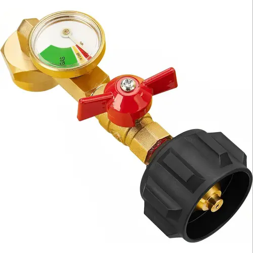 Propane Refill Adapter with Ball Valve, Glow-Meter & Pressure Gauge, Durable PVC for Outdoor Use, Fills 1lb Bottles from 20-Lb QCC1/Type1 Tanks, Easy Visibility & Control, Fits Disposable Cylinders, Men's Gift, Outdoor Activities Accessory