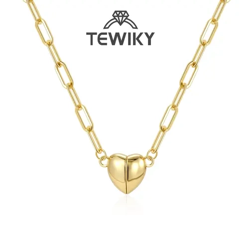 Tewiky Gold/Silver Heart Shape Pendant Magnetic Necklace for Women Dainty Fashion Choker Necklace Jewelry love Party Gift Back To School