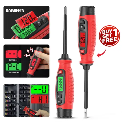 KAIWEETS Voltage Tester with Screwdriver, NCV Function, AC 3V-500V With LCD Alert Display, Live Wire Test, Wire Breakpoint Finder, Audible Alarm, Portable Electrical CircuitDetector Tool for Home & Pro Use, For DIY enthusiasts, Red