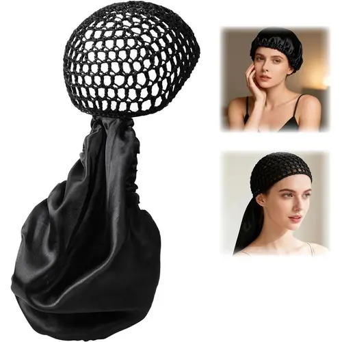 Humwam Reversible Satin-Net Detachable Hair Bonnet - Adjustable Wig Cap to Sleep With Wig, Lightweight Hair Wrap for Heatless Natural Curls Overnight, Fall-Winter Haircare Accessory, Ideal Mother’s Day Gift for Women (Duo Pack)