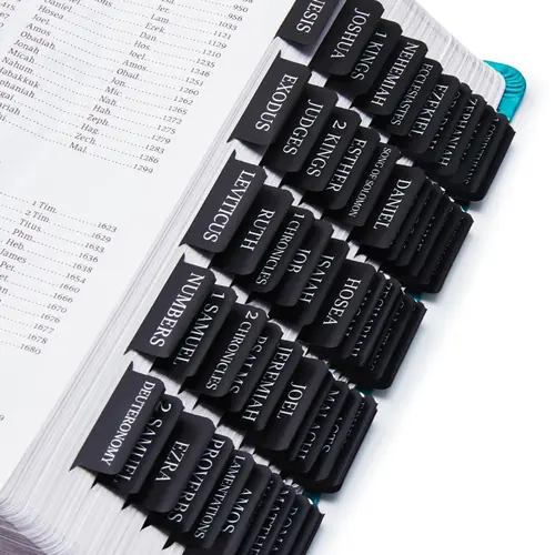 Laminated Bible Tabs for Women & Men - Large Print Tabs for Study Bibles, Boho Theme for Easy Navigation and Quick Reference - Easy-to-Read and Apply Tabs for All Ages-Black